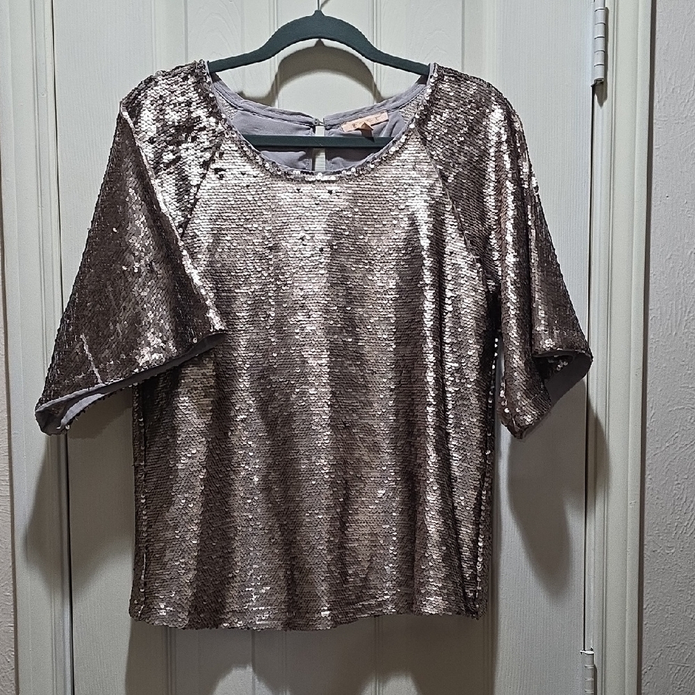 Skies Are Blue Metallic Sequin Blouse